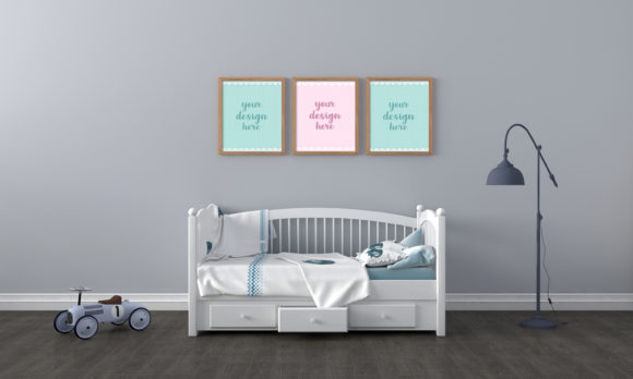 A 3D Rendering Kids Bedroom Empty Frames
