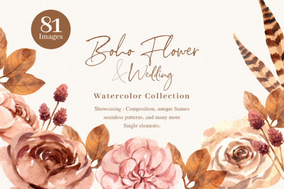Boho Flowers and Leaf Wedding Watercolor: A Versatile Design Collection for Creative Projects