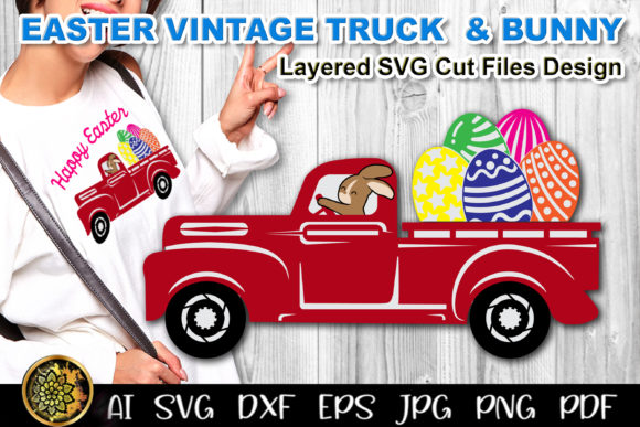 Easter Eggs Bunny Red Vintage Truck