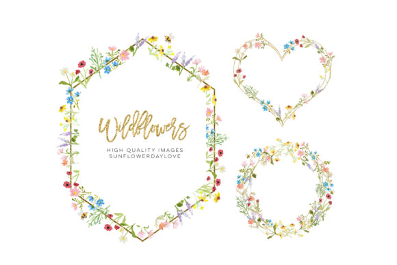 Frame Watercolor Wildflowers Clipart and CA096 Wildflowers Frame for Creative Projects