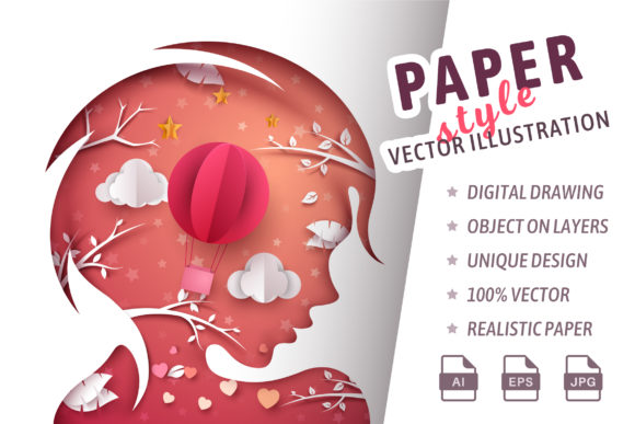 Red Girl - Paper Cartoon Illustration